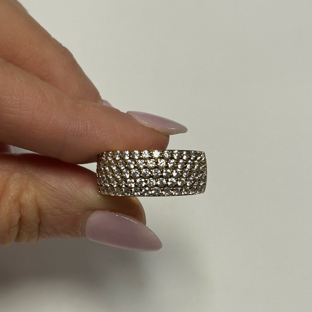 Pave White CZ Yellow Sterling Silver Half Eternity Band Size # 7